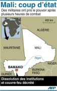 Carte de localisation du Mali après le coup d'Etat de militaires